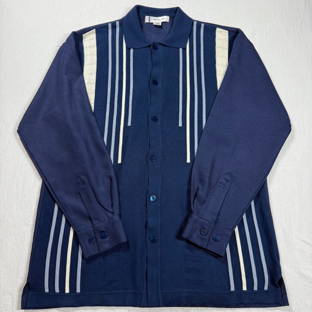 Michael Irvin No. 88 Striped Knit Cardigan Shirt Men Large Button Up Long Sleeve